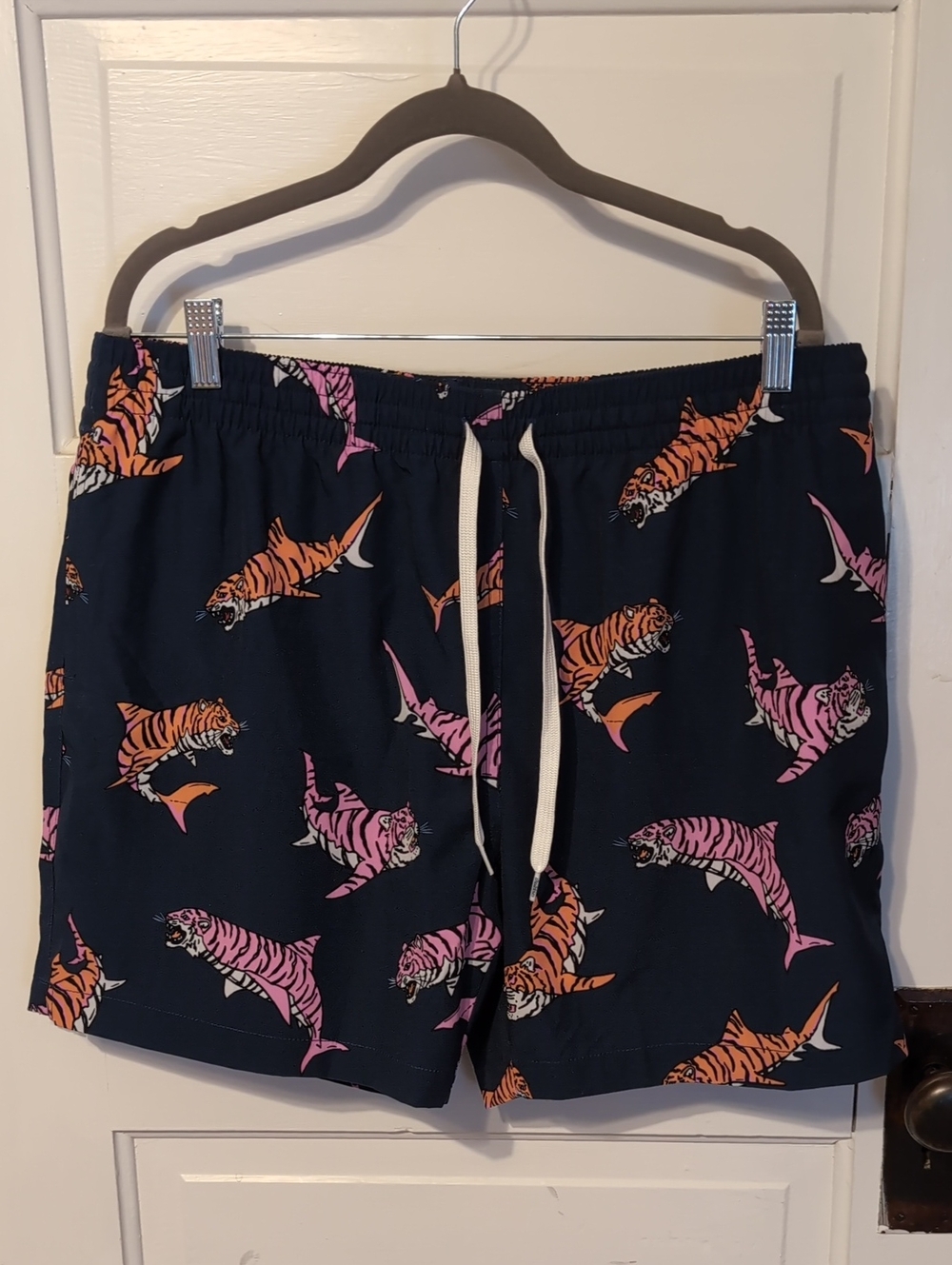 Chubbies Navy Swim Hybrids with Pink & Orange Tiger Print XL